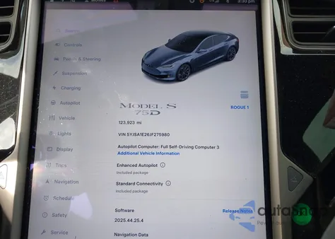 2018 Tesla Model S 100D/75D/P100D z USA, uszkodzony, nr VIN 5YJSA1E26JF275980